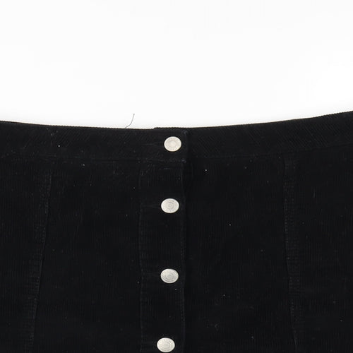 Denim & Co. Womens Black Cotton A-Line Skirt Size 14 Button