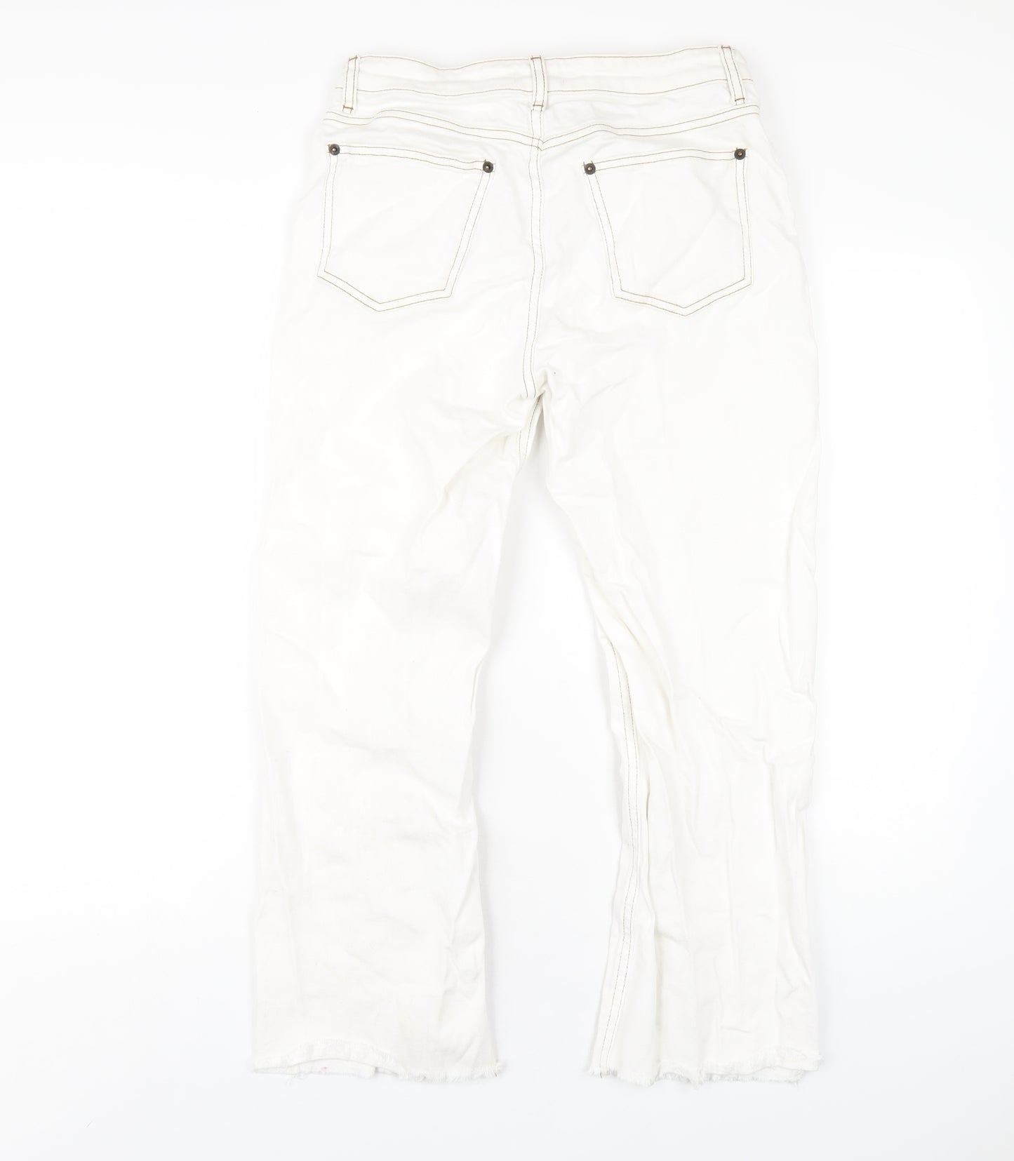 Jaeger Womens White Cotton Straight Jeans Size 12 L25 in Regular Zip