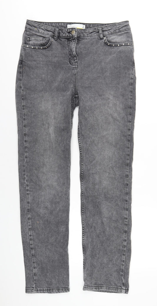 NEXT Womens Grey Cotton Straight Jeans Size 12 L30 in Regular Zip