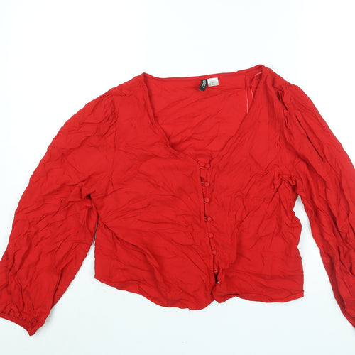 Divided by H&M Womens Red Viscose Basic Blouse Size 12 V-Neck