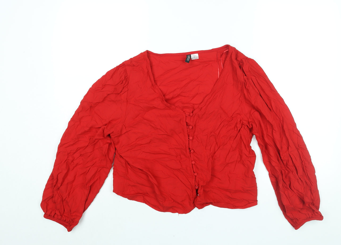 Divided by H&M Womens Red Viscose Basic Blouse Size 12 V-Neck