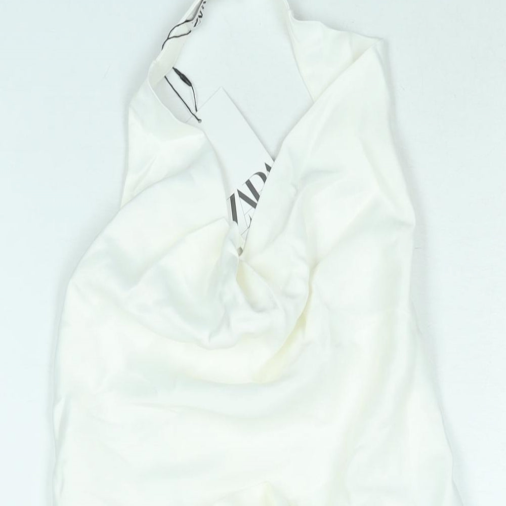 Zara Womens White Viscose Cropped Blouse Size S Halter - Open Back