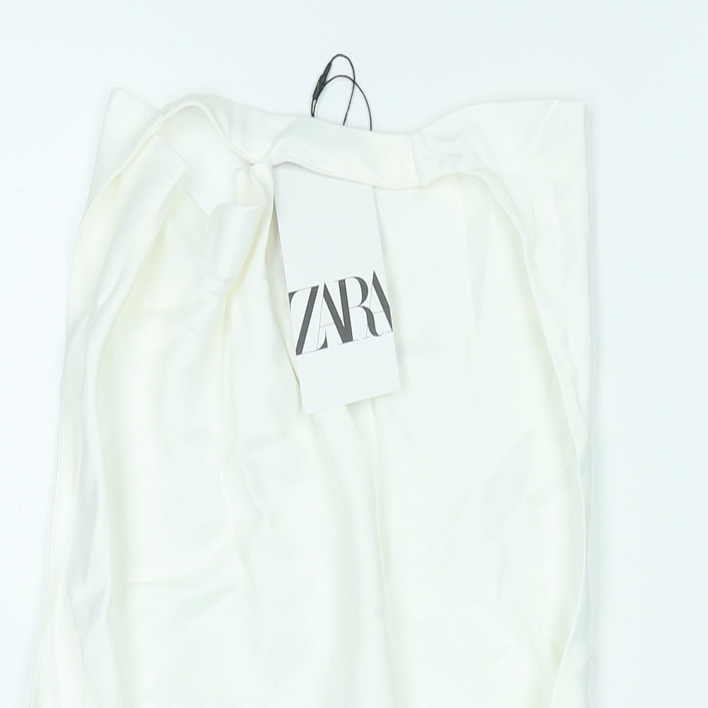 Zara Womens White Viscose Cropped Blouse Size S Halter - Open Back