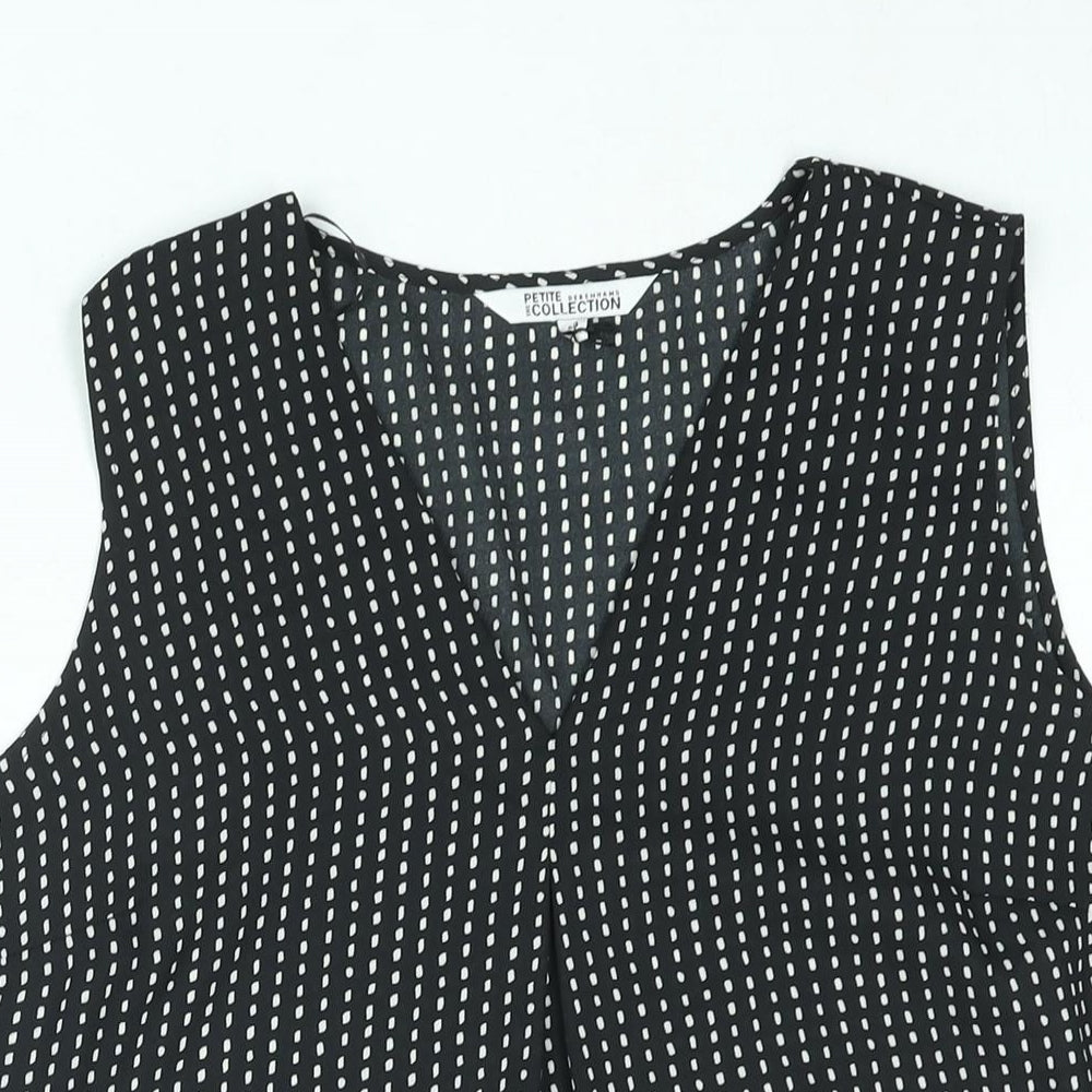 Debenhams Womens Black Polka Dot Polyester Basic Blouse Size 14 V-Neck