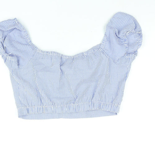 Divided by H&M Womens Blue Striped Polyester Cropped Blouse Size 14 Square Neck