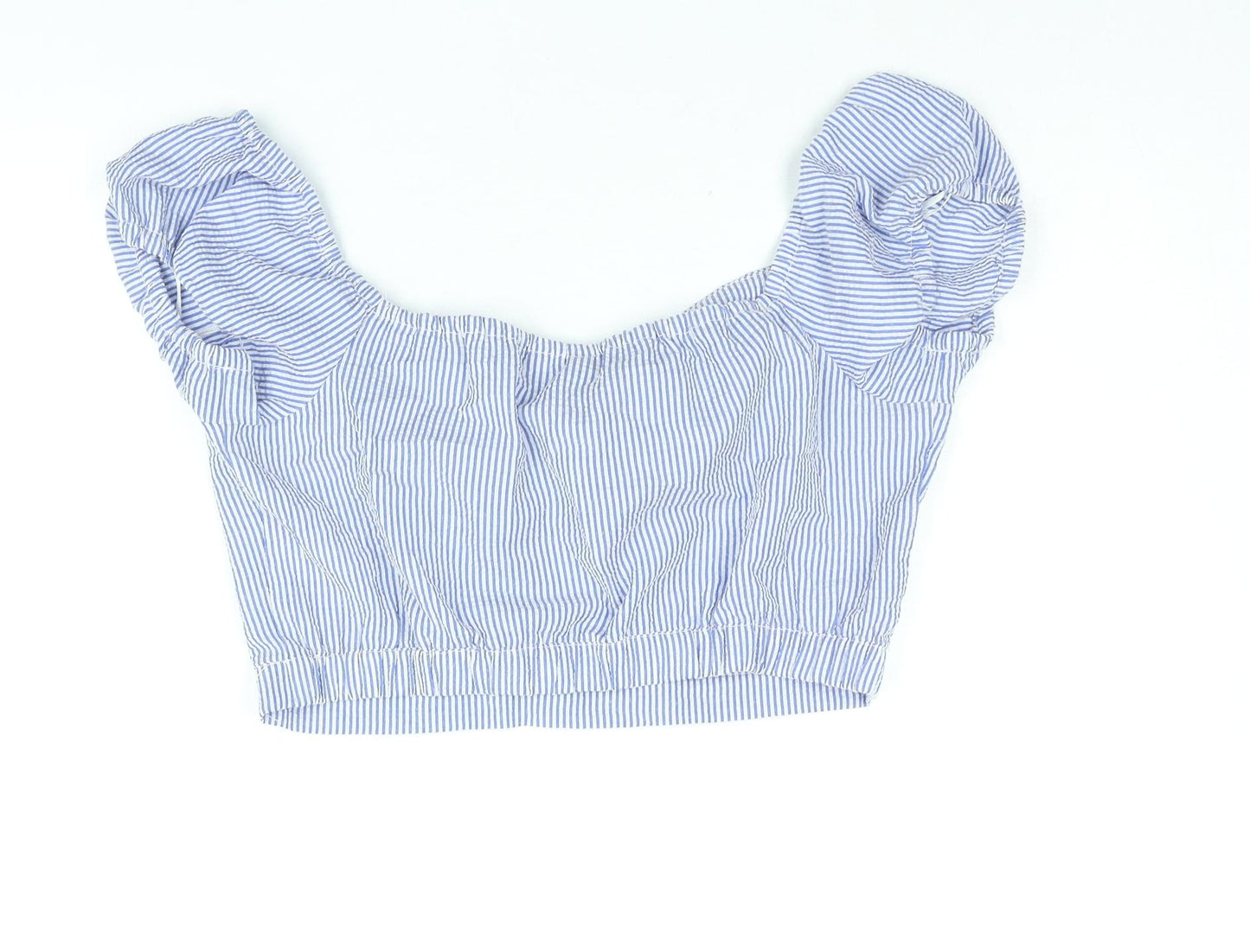 Divided by H&M Womens Blue Striped Polyester Cropped Blouse Size 14 Square Neck