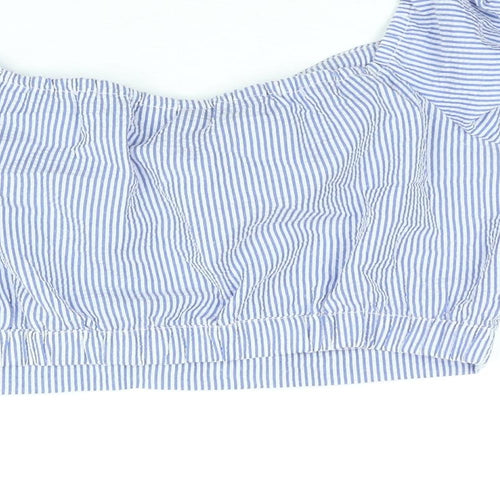 Divided by H&M Womens Blue Striped Polyester Cropped Blouse Size 14 Square Neck