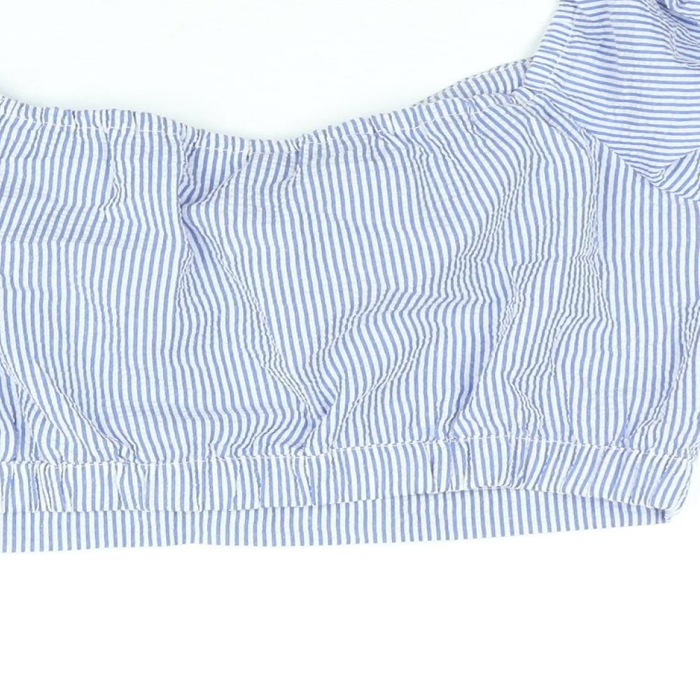 Divided by H&M Womens Blue Striped Polyester Cropped Blouse Size 14 Square Neck