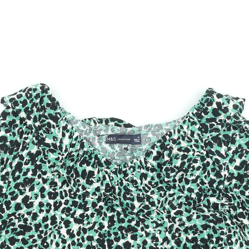 Marks and Spencer Womens Green Animal Print Viscose Basic Blouse Size 10 V-Neck - Frill Leopard Print