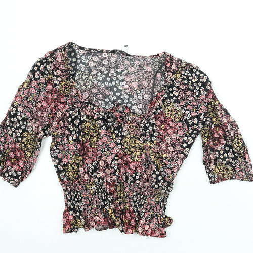 Miss Selfridge Womens Multicoloured Floral Viscose Basic Blouse Size 10 Scoop Neck - Frill