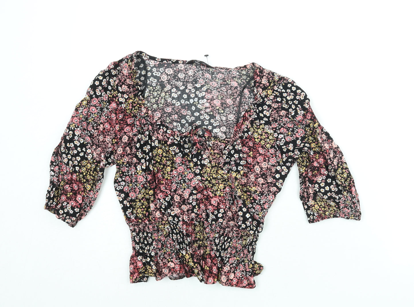 Miss Selfridge Womens Multicoloured Floral Viscose Basic Blouse Size 10 Scoop Neck - Frill