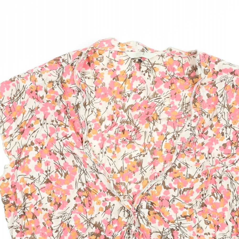 Marks and Spencer Womens Multicoloured Floral Viscose Basic Blouse Size 14 V-Neck