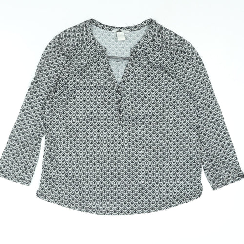 H&M Womens Grey Geometric Polyester Basic Blouse Size S V-Neck