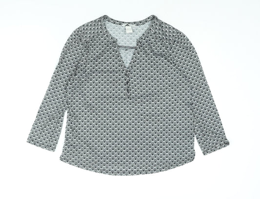 H&M Womens Grey Geometric Polyester Basic Blouse Size S V-Neck