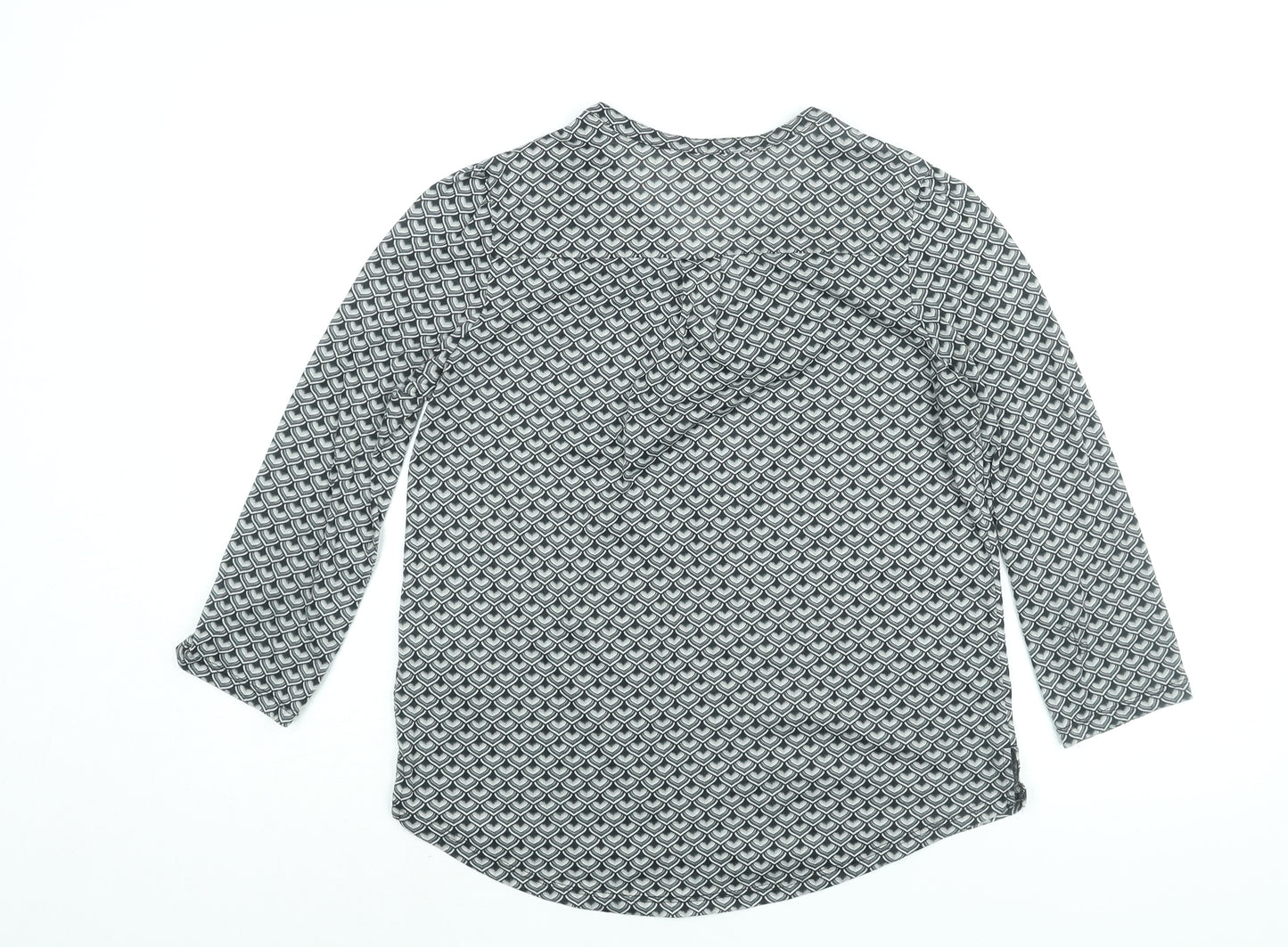 H&M Womens Grey Geometric Polyester Basic Blouse Size S V-Neck