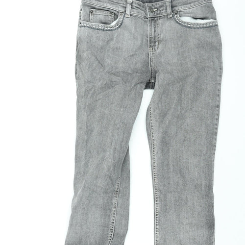 Oui Womens Grey Cotton Cropped Jeans Size 12 L21 in Regular Zip