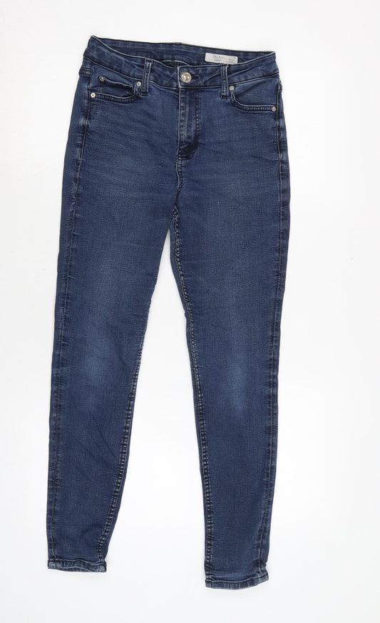 Marks and Spencer Womens Blue Cotton Blend Tapered Jeans Size 10 L26 in Regular Zip