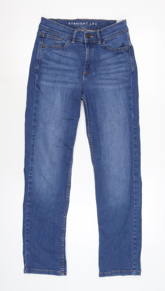 Marks and Spencer Womens Blue Cotton Blend Straight Jeans Size 10 L27.5 in Regular Zip