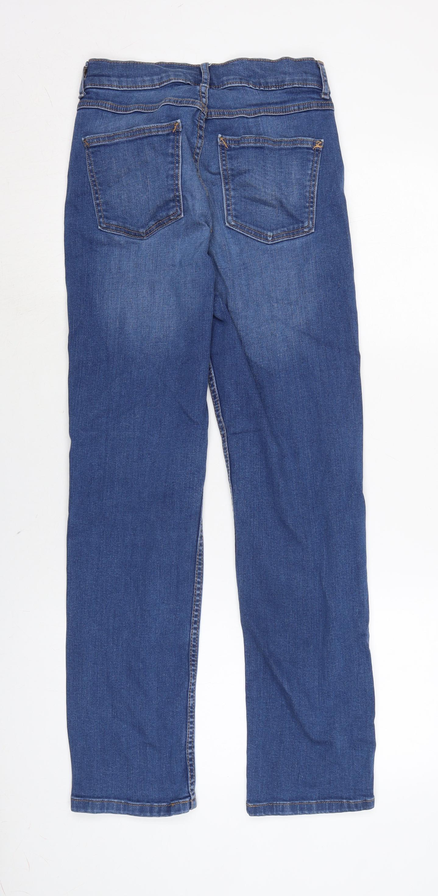 Marks and Spencer Womens Blue Cotton Blend Straight Jeans Size 10 L27.5 in Regular Zip