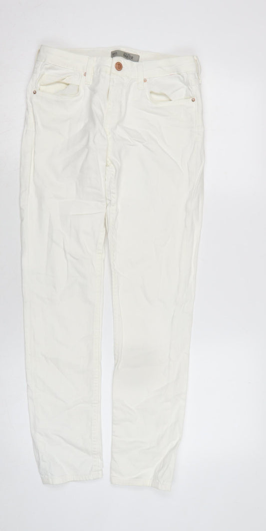 Topshop Womens Ivory Cotton Blend Straight Jeans Size 10 L27 in Regular Zip