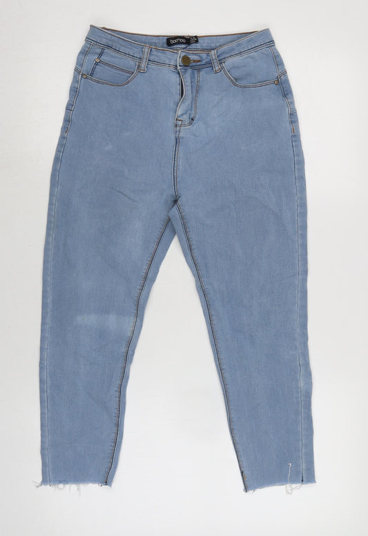 Marks and Spencer Womens Blue Cotton Blend Straight Jeans Size 10 L21 in Regular Zip - Raw Hem