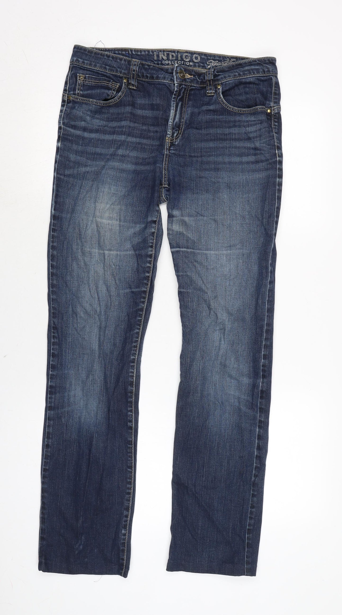 Marks and Spencer Womens Blue Cotton Blend Bootcut Jeans Size 10 L31 in Regular Zip