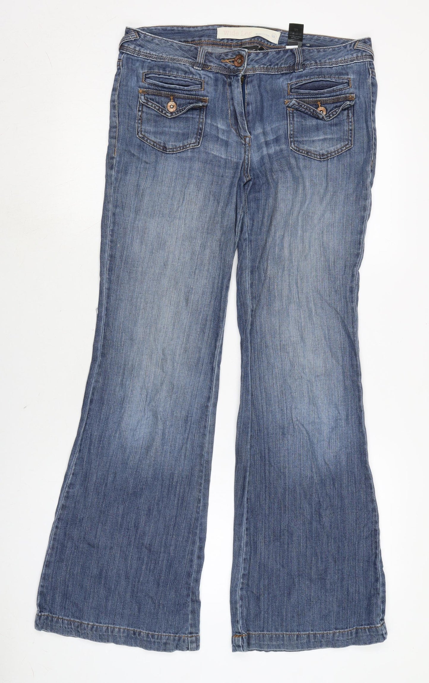 NEXT Womens Blue Cotton Blend Flared Jeans Size 10 L31 in Regular Zip