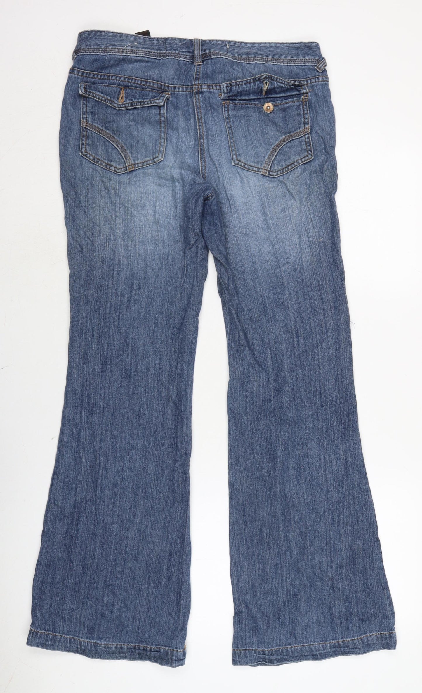 NEXT Womens Blue Cotton Blend Flared Jeans Size 10 L31 in Regular Zip