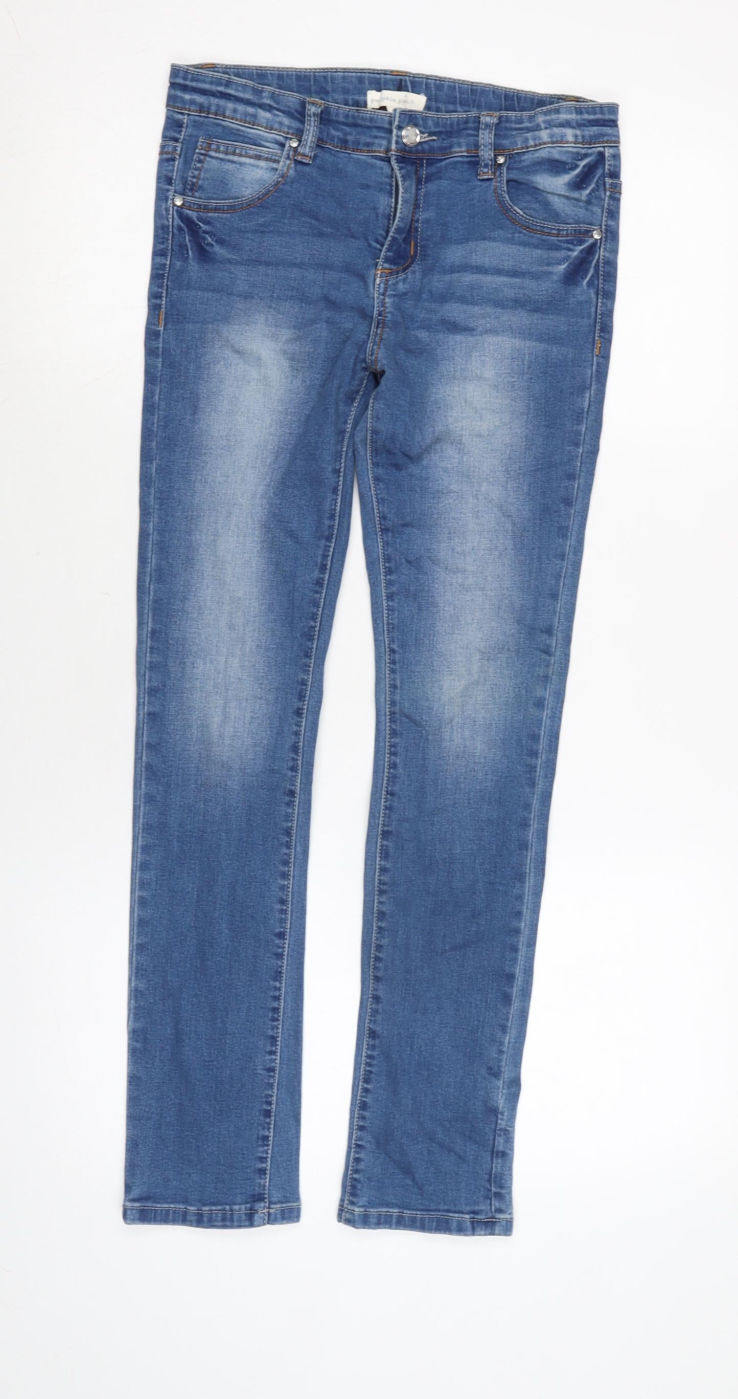 Pumpkin Womens Blue Cotton Blend Straight Jeans Size 12 L26 in Regular Zip