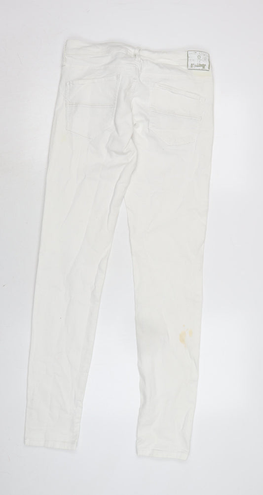 Mango Womens White Cotton Blend Straight Jeans Size 10 L32 in Regular Zip