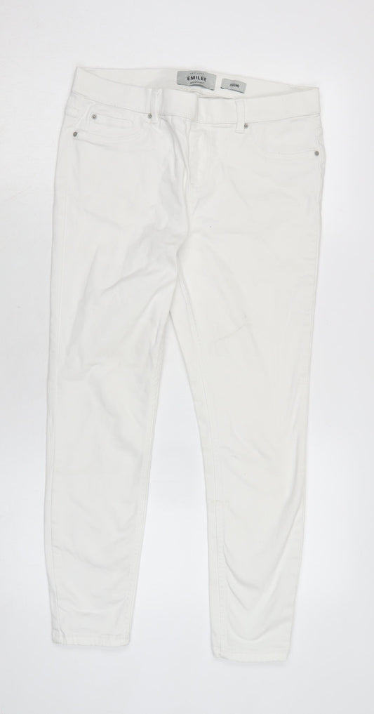 New Look Womens White Cotton Blend Mom Jeans Size 12 L25 in Regular Zip