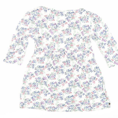 Fat Face Womens White Floral Viscose Basic Blouse Size 12 V-Neck