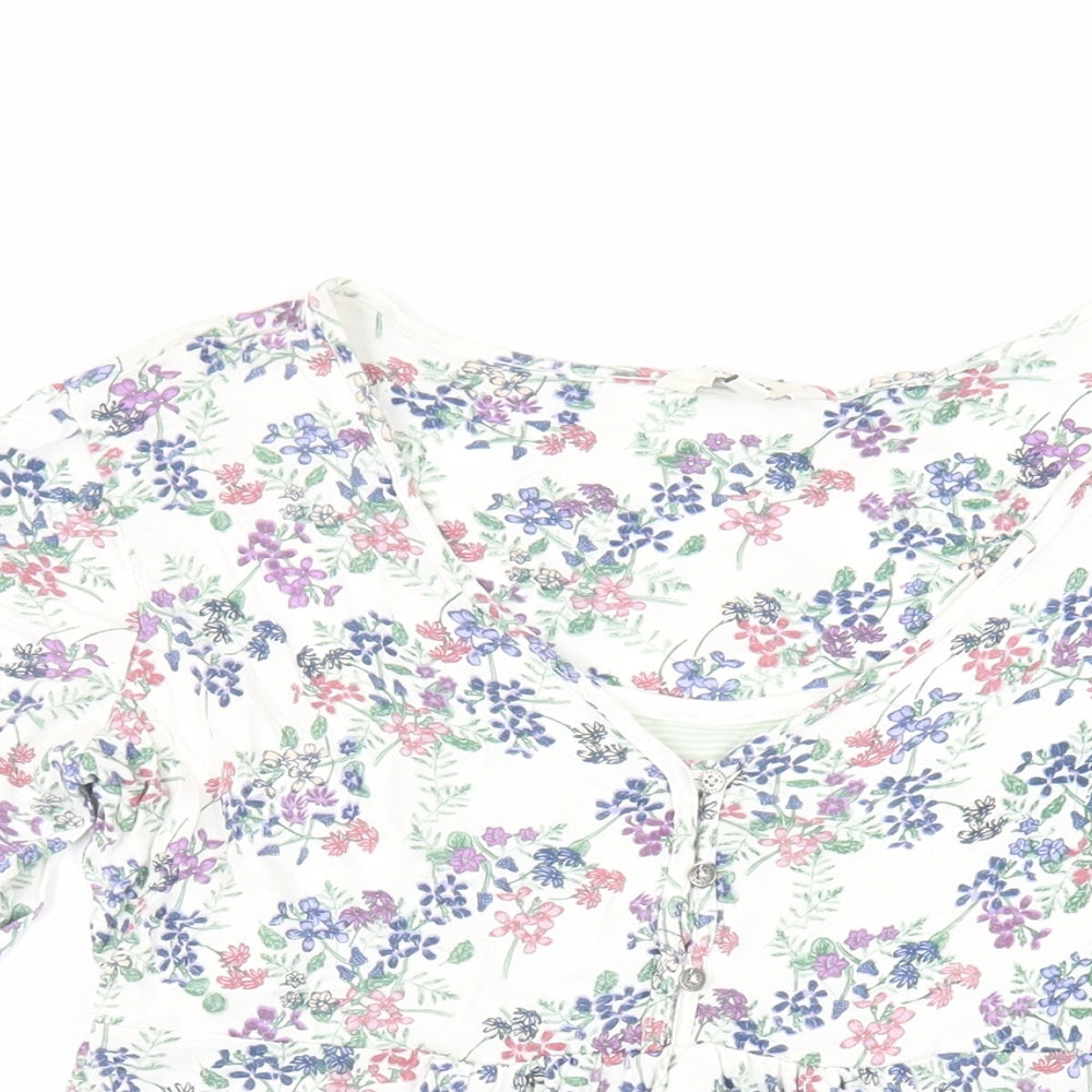 Fat Face Womens White Floral Viscose Basic Blouse Size 12 V-Neck