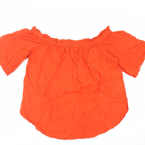 H&M Womens Orange Cotton Basic Blouse Size 14 Off the Shoulder - Textured