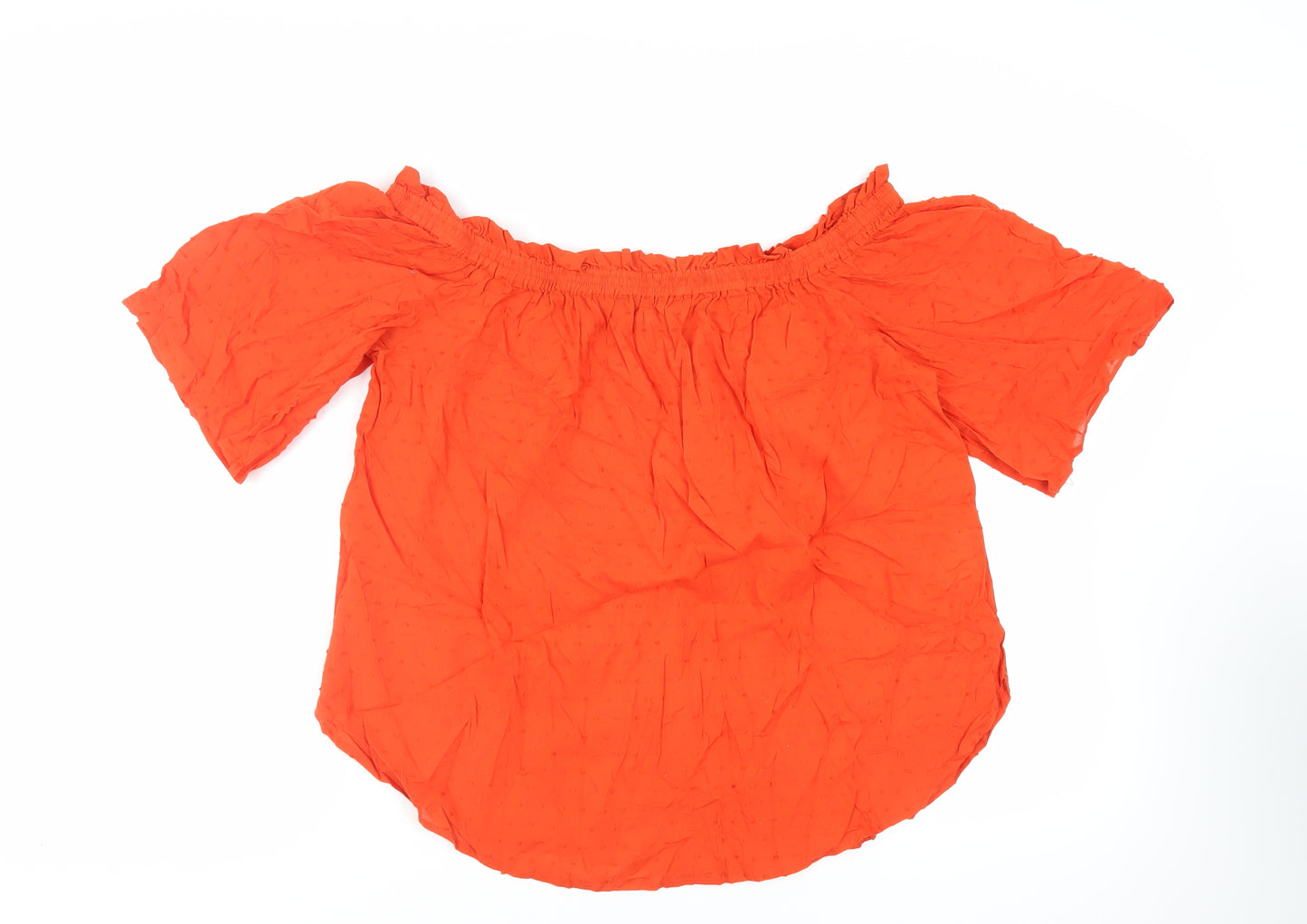 H&M Womens Orange Cotton Basic Blouse Size 14 Off the Shoulder - Textured