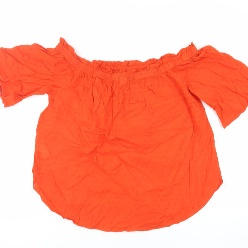 H&M Womens Orange Cotton Basic Blouse Size 14 Off the Shoulder - Textured