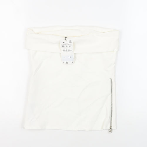 Zara Womens White Polyester Basic Blouse Size M Off the Shoulder