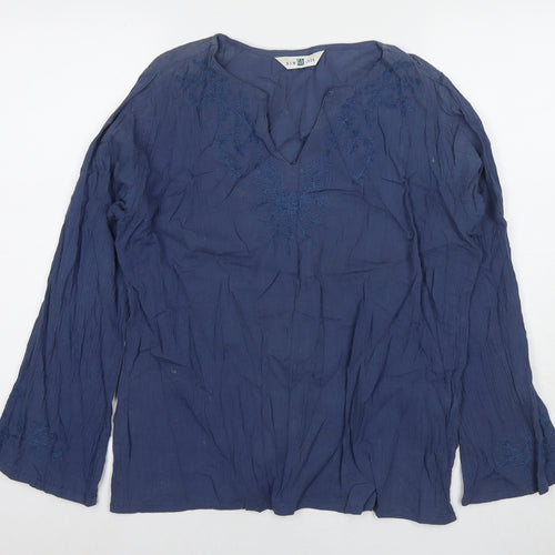 New Look Womens Blue Cotton Basic Blouse Size 14 V-Neck