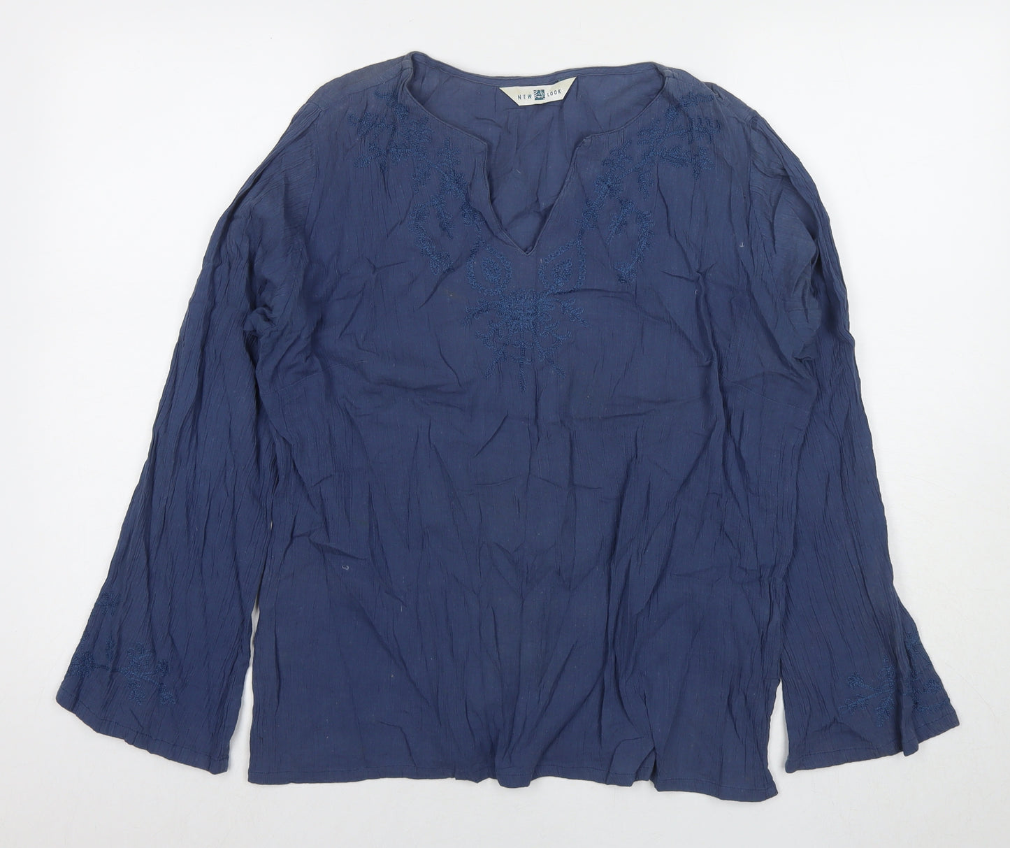 New Look Womens Blue Cotton Basic Blouse Size 14 V-Neck