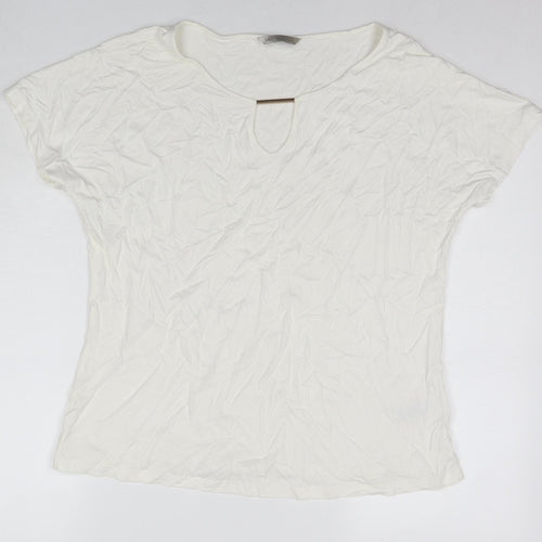 Marks and Spencer Womens White Viscose Basic Blouse Size 14 Round Neck