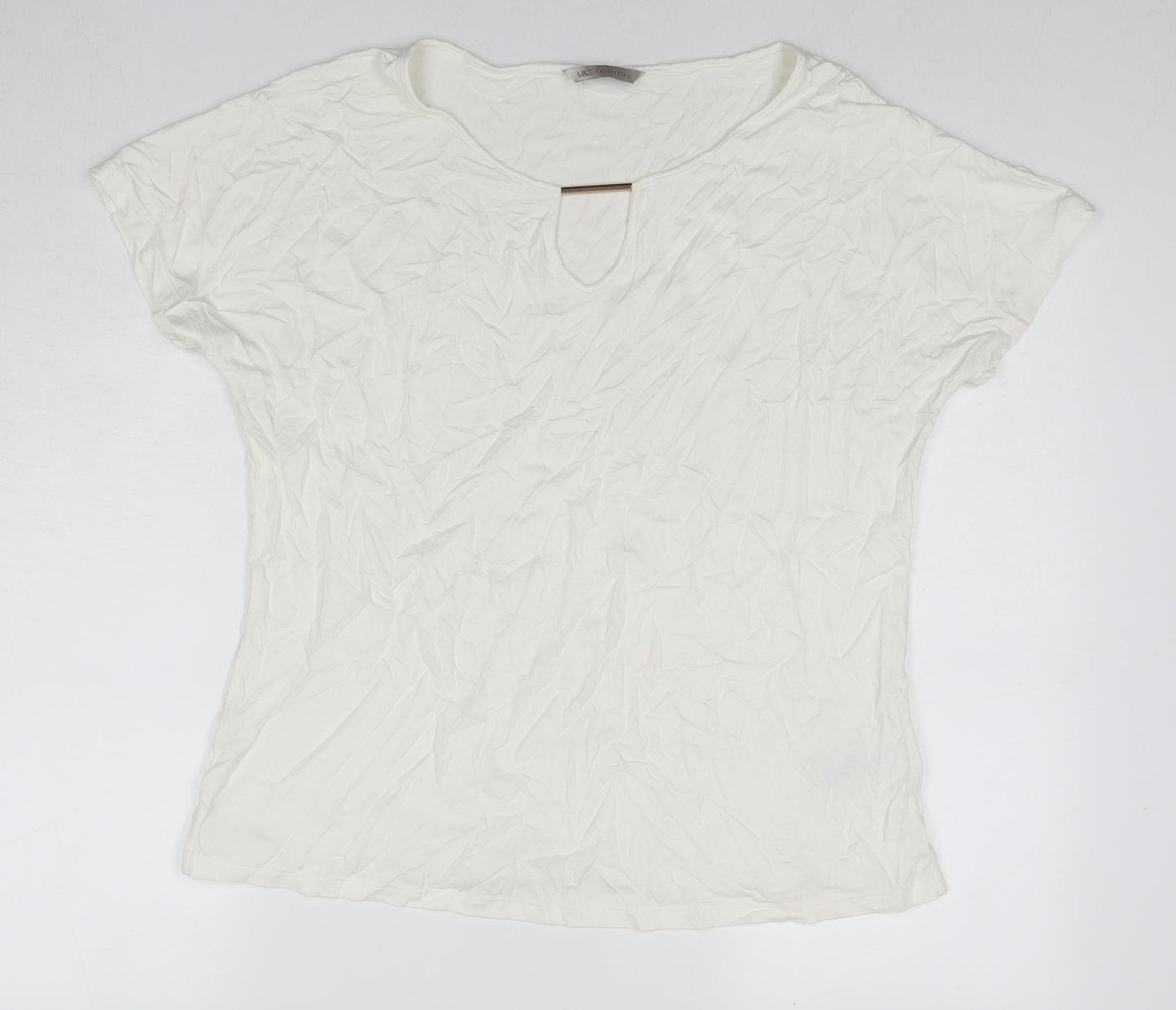 Marks and Spencer Womens White Viscose Basic Blouse Size 14 Round Neck