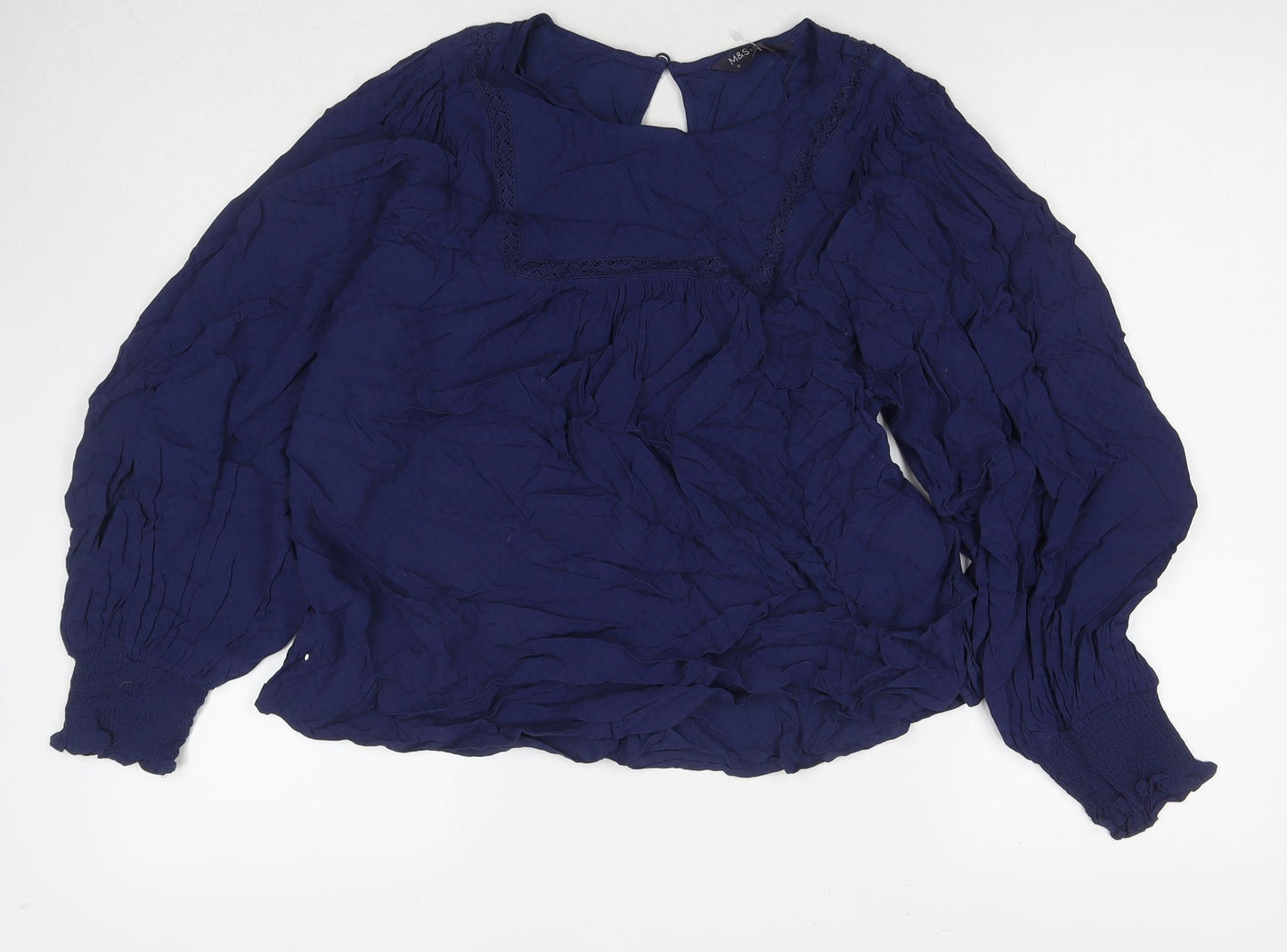 Marks and Spencer Womens Blue Viscose Basic Blouse Size 10 Round Neck