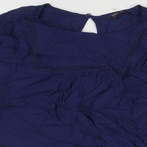 Marks and Spencer Womens Blue Viscose Basic Blouse Size 10 Round Neck