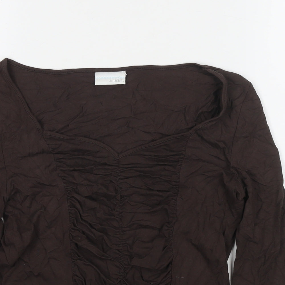 AMARANTO Womens Brown Viscose Basic Blouse Size 12 Square Neck