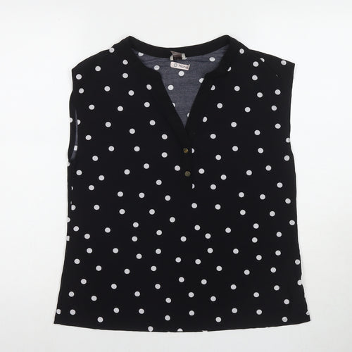 Anne Klein Womens Black Polka Dot Polyester Basic Blouse Size M V-Neck