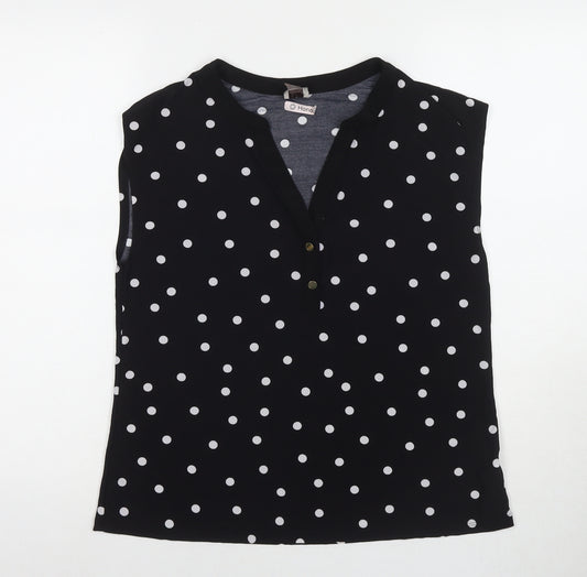 Anne Klein Womens Black Polka Dot Polyester Basic Blouse Size M V-Neck