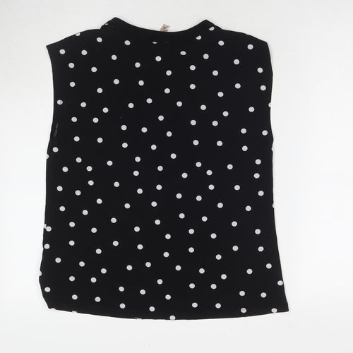 Anne Klein Womens Black Polka Dot Polyester Basic Blouse Size M V-Neck