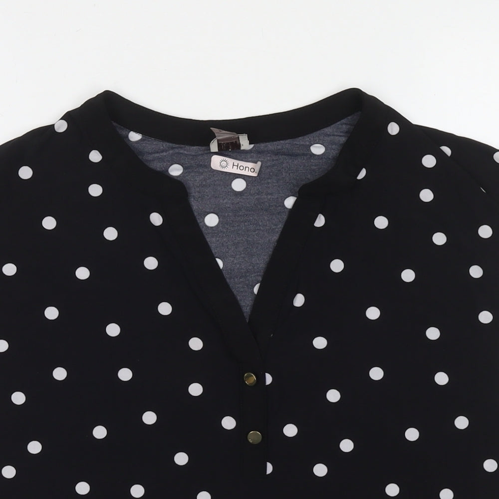 Anne Klein Womens Black Polka Dot Polyester Basic Blouse Size M V-Neck