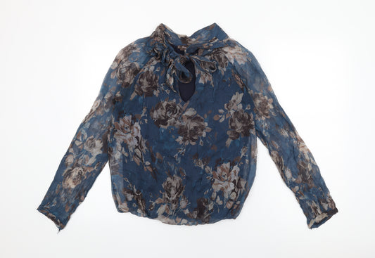 Phase Eight Womens Blue Floral Silk Basic Blouse Size M Round Neck