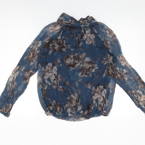 Phase Eight Womens Blue Floral Silk Basic Blouse Size M Round Neck